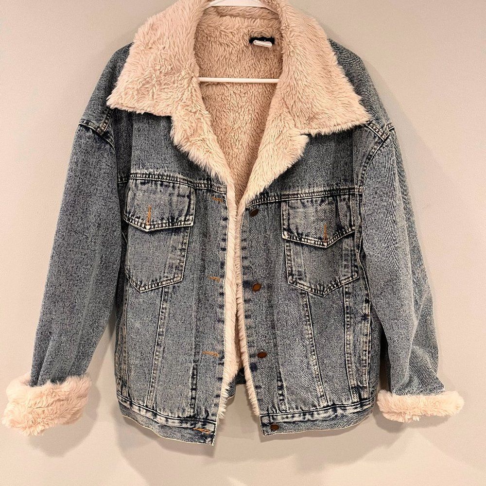 Fur-Lined Oversized Jean Jacket